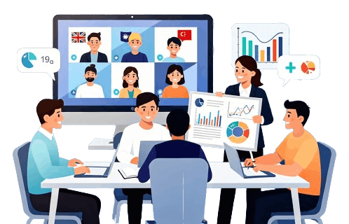رسم توضيحي للتعلّم والتعاون في بيئة تدريب حديثة